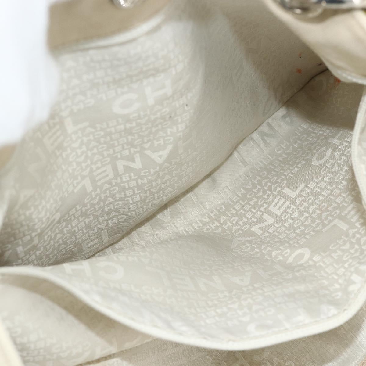 CHANEL Tote Bag Canvas Ivory Silver CC Auth BA12328