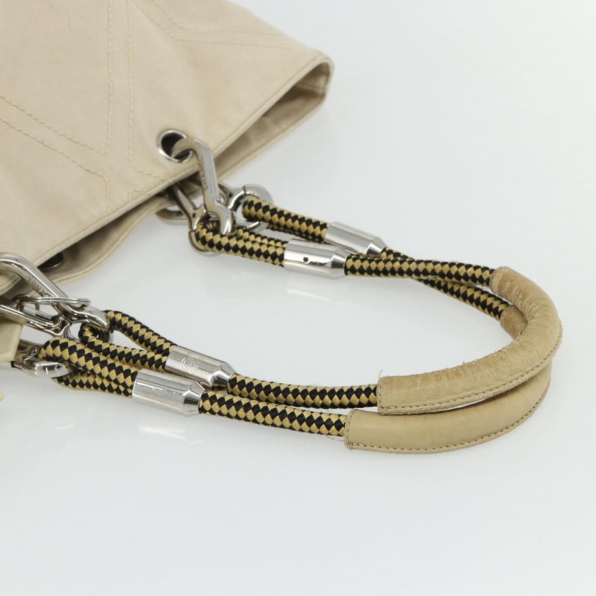 CHANEL Tote Bag Canvas Ivory Silver CC Auth BA12328