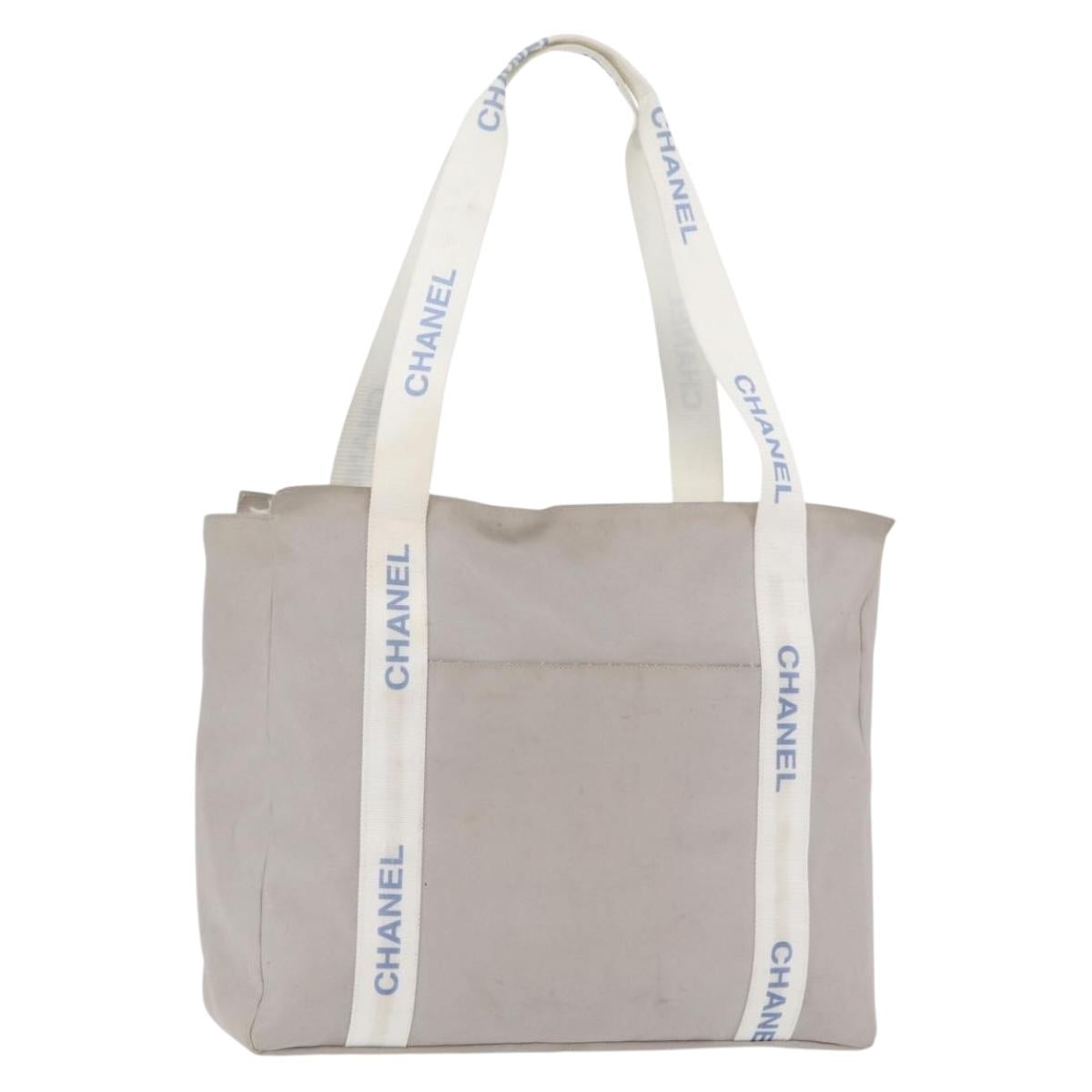 CHANEL Tote Bag Canvas Gray Silver CC Auth BA12334