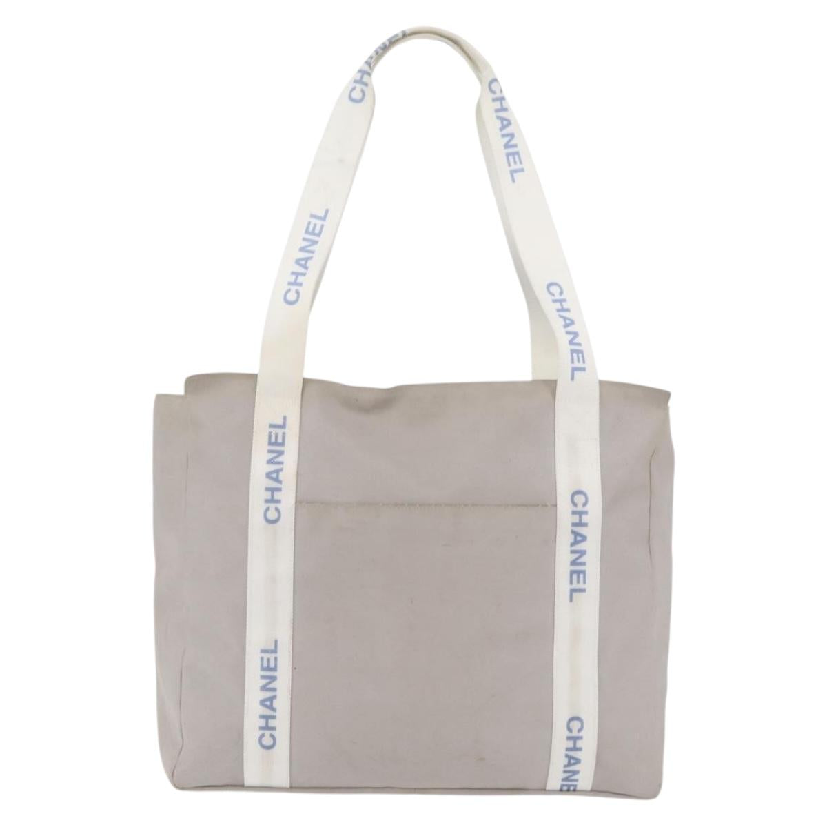 CHANEL Tote Bag Canvas Gray Silver CC Auth BA12334