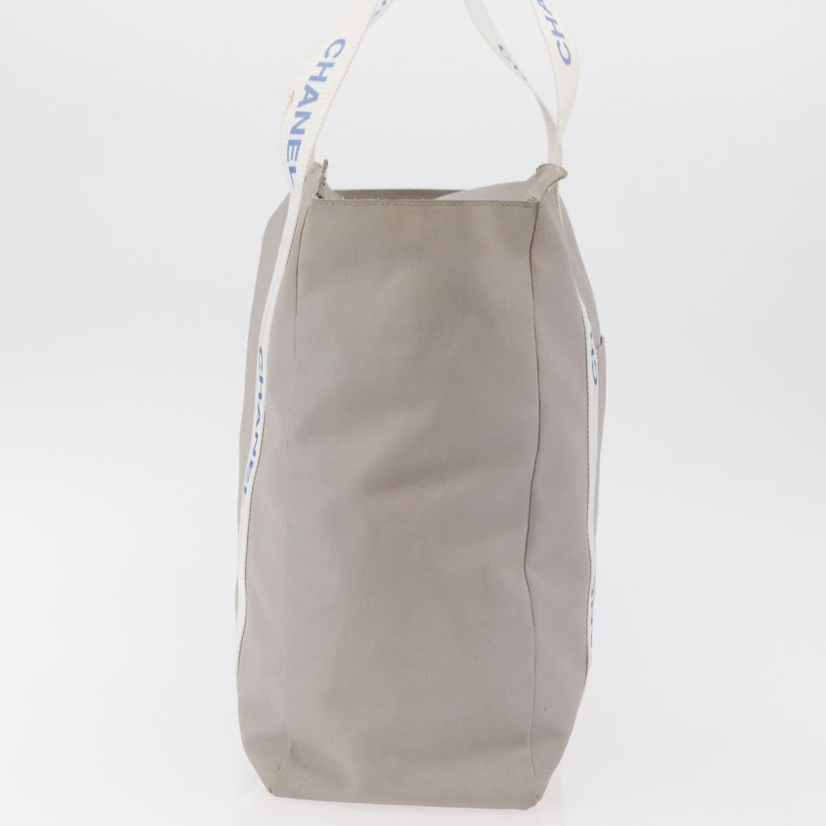 CHANEL Tote Bag Canvas Gray Silver CC Auth BA12334