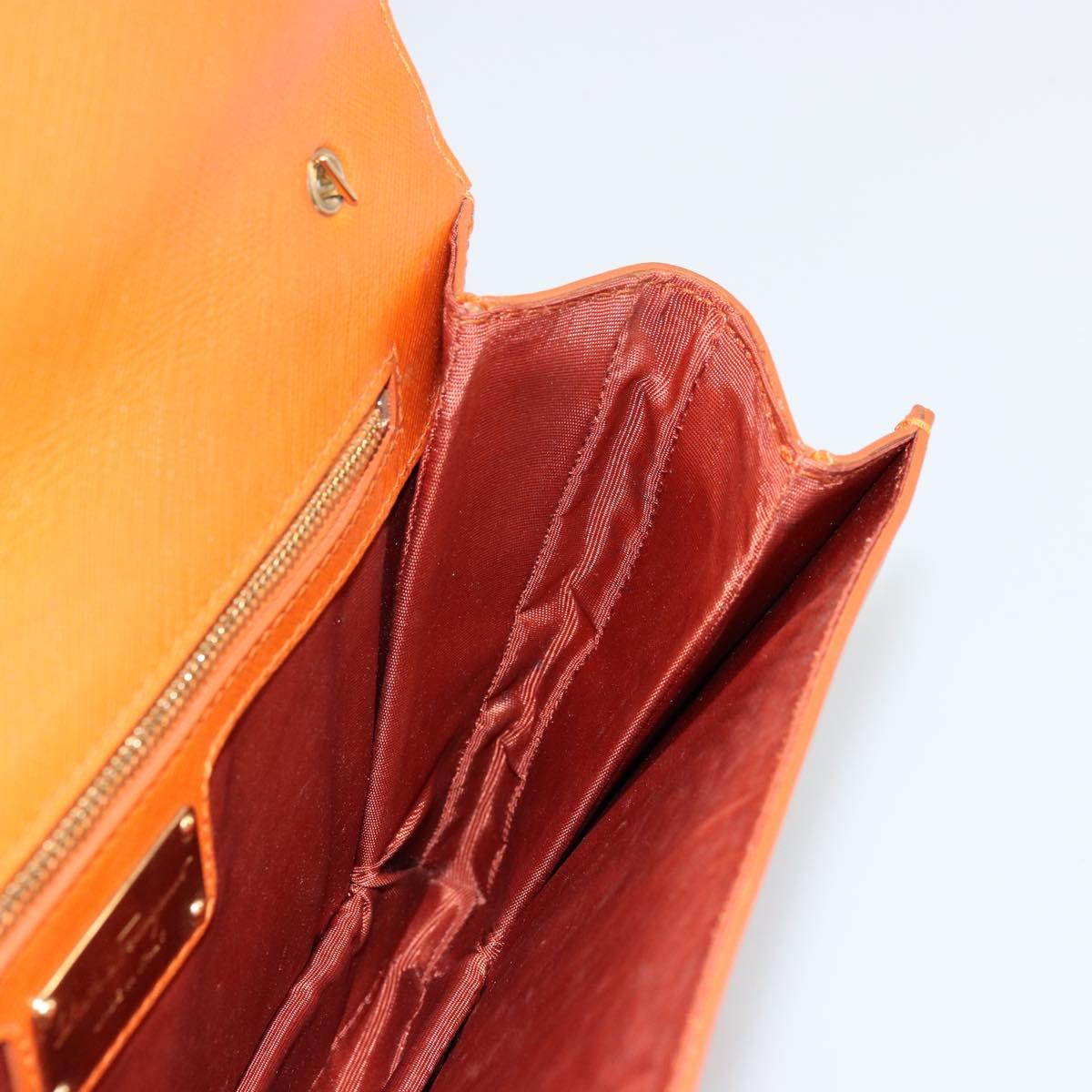 Salvatore Ferragamo Vala Chain Shoulder Bag Leather Orange Gold Auth BA12335