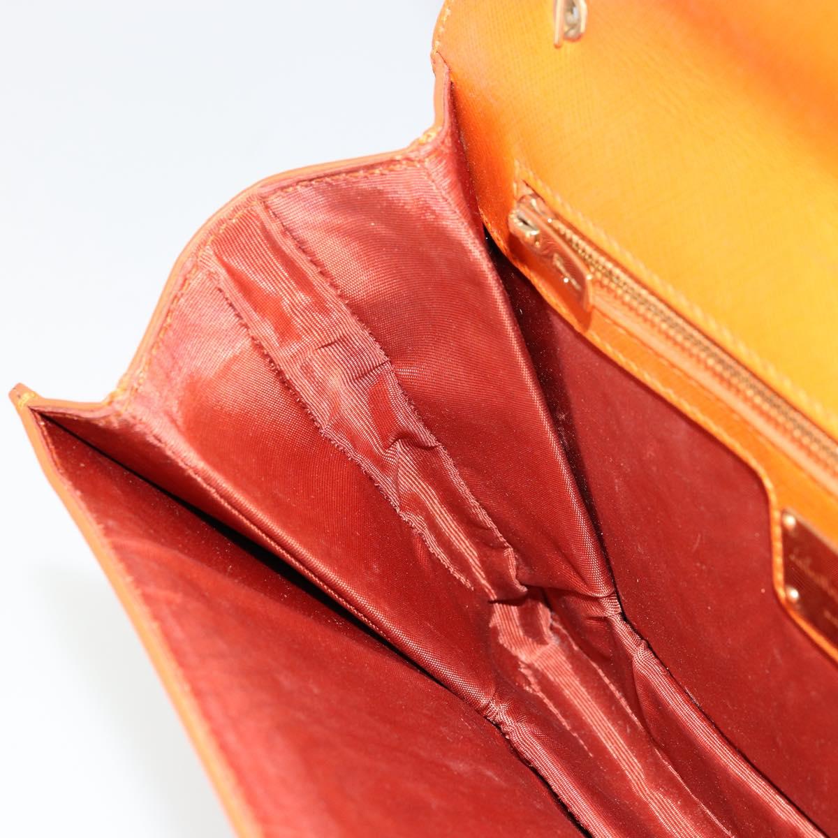 Salvatore Ferragamo Vala Chain Shoulder Bag Leather Orange Gold Auth BA12335