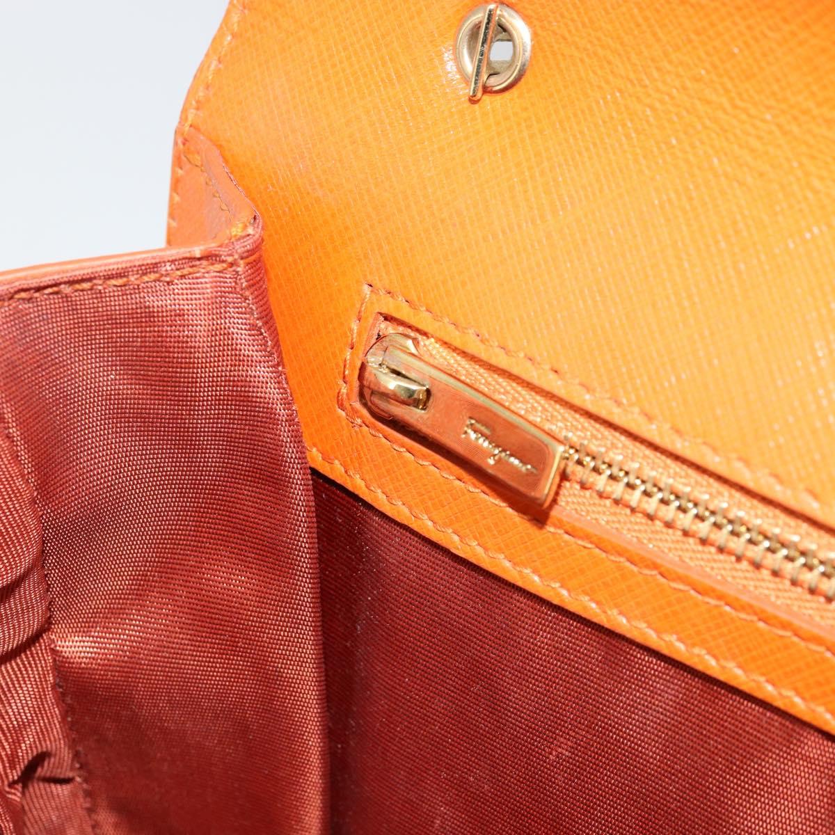 Salvatore Ferragamo Vala Chain Shoulder Bag Leather Orange Gold Auth BA12335