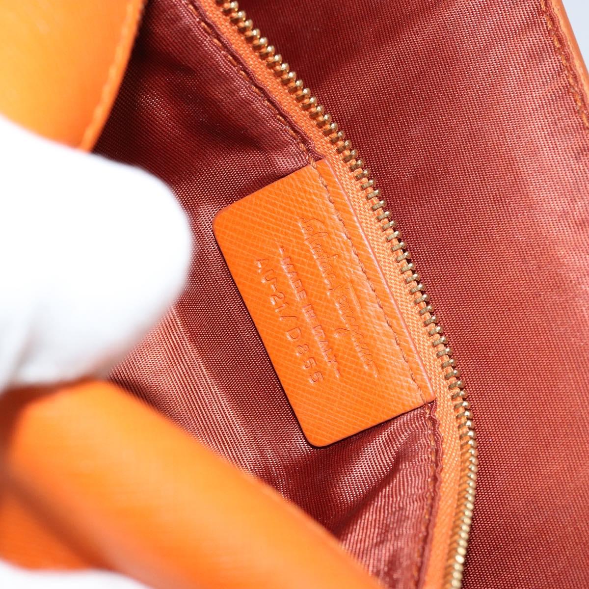 Salvatore Ferragamo Vala Chain Shoulder Bag Leather Orange Gold Auth BA12335