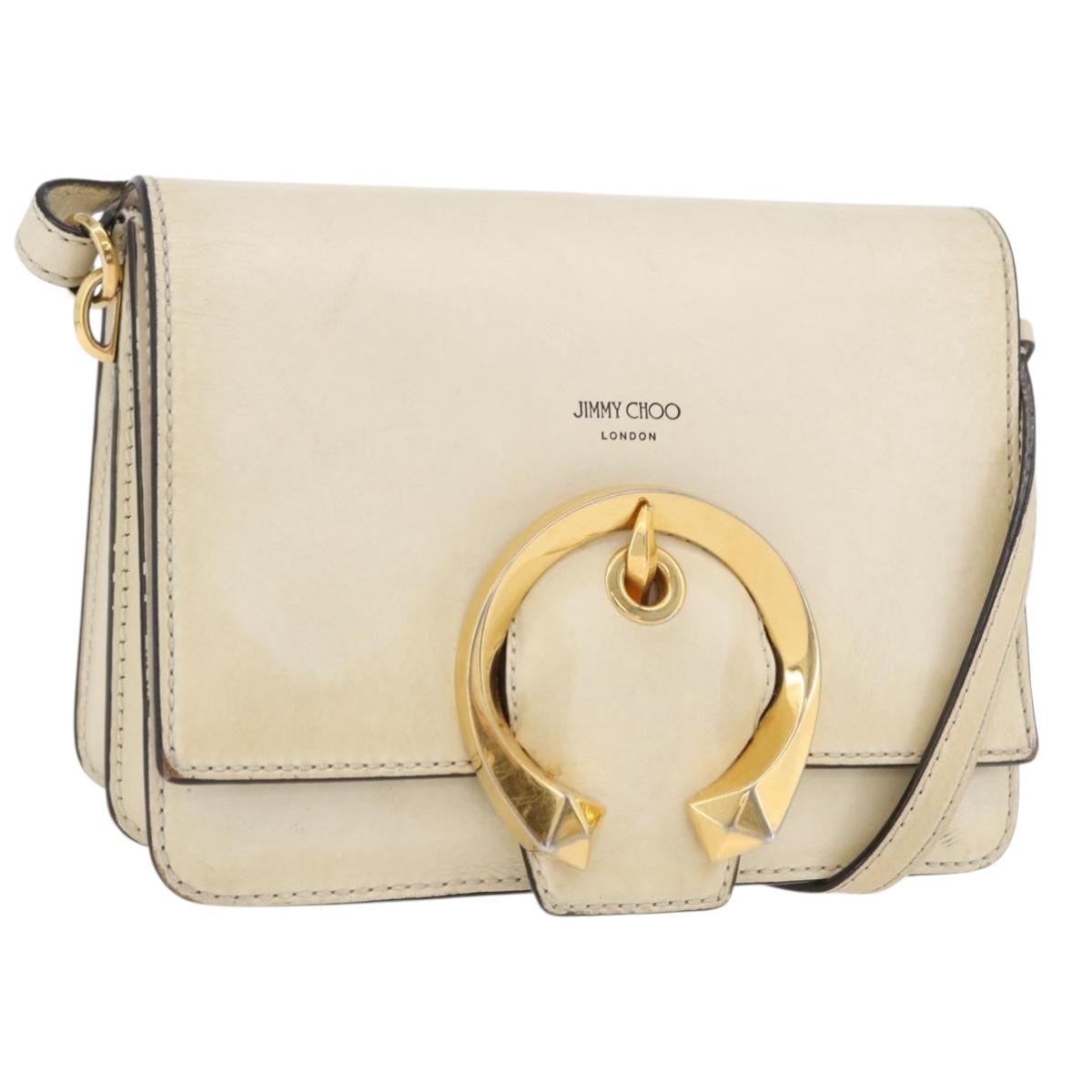 Jimmy Choo Shoulder Bag Leather White Gold Auth BA12336