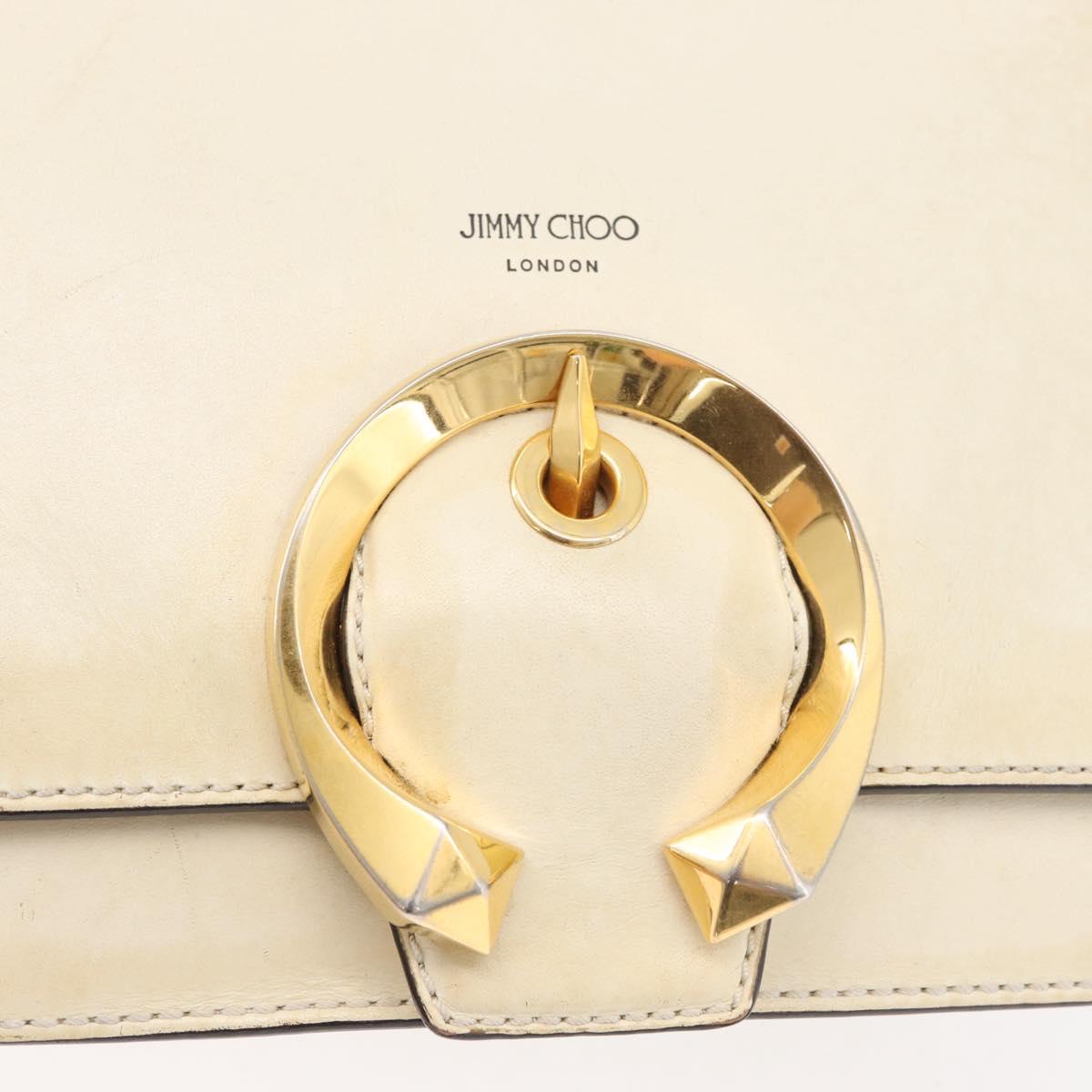 Jimmy Choo Shoulder Bag Leather White Gold Auth BA12336