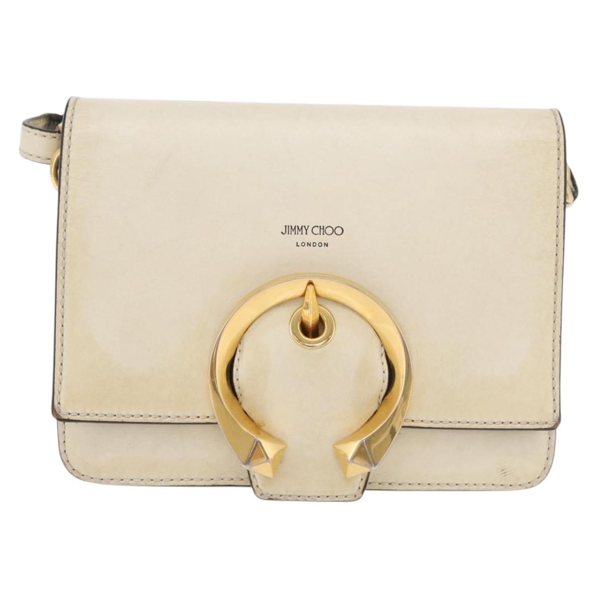 Jimmy Choo Shoulder Bag Leather White Gold Auth BA12336