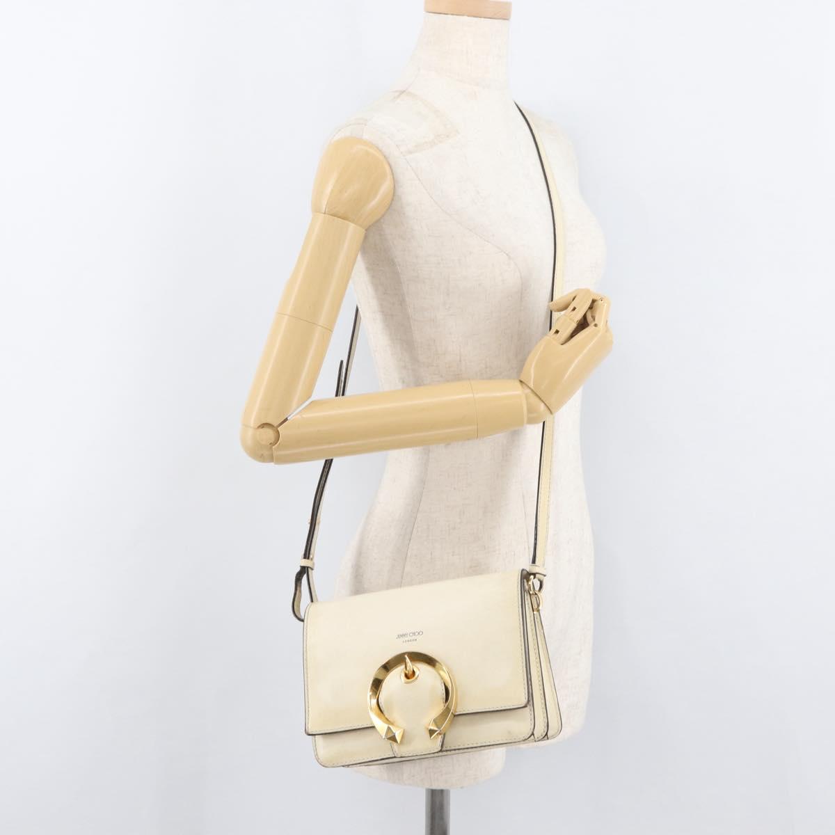 Jimmy Choo Shoulder Bag Leather White Gold Auth BA12336