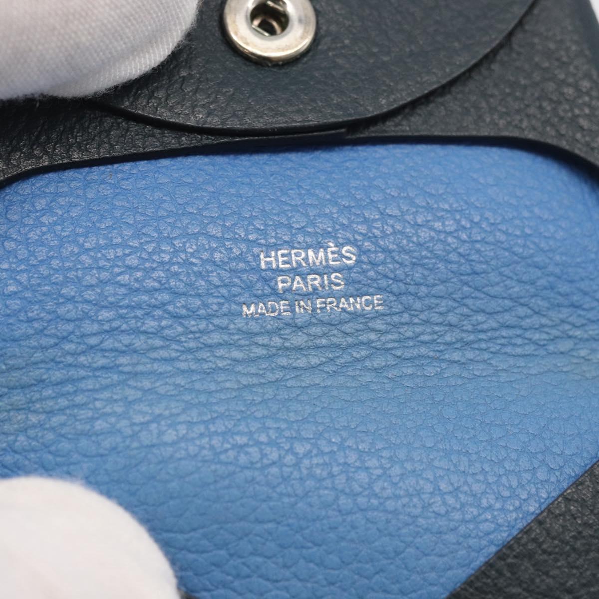 HERMES Pastier Coin Purse Leather Navy Silver Auth BA12337