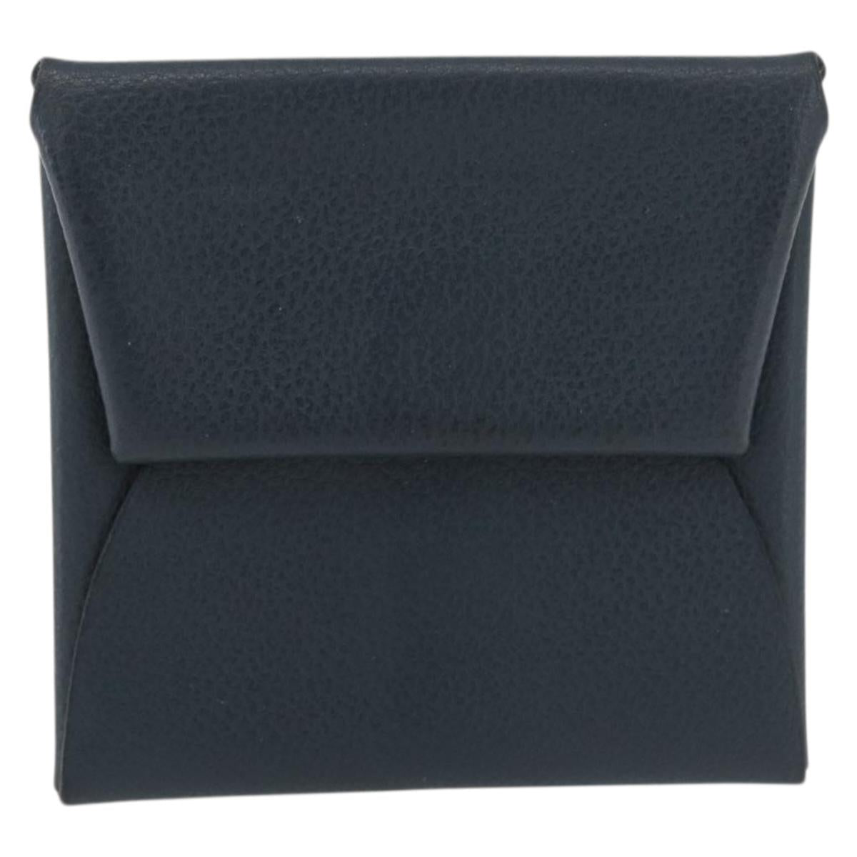 HERMES Pastier Coin Purse Leather Navy Silver Auth BA12337