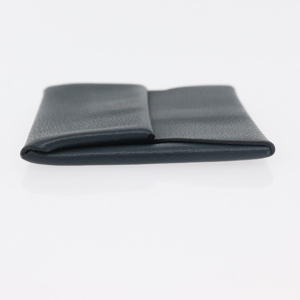 HERMES Pastier Coin Purse Leather Navy Silver Auth BA12337