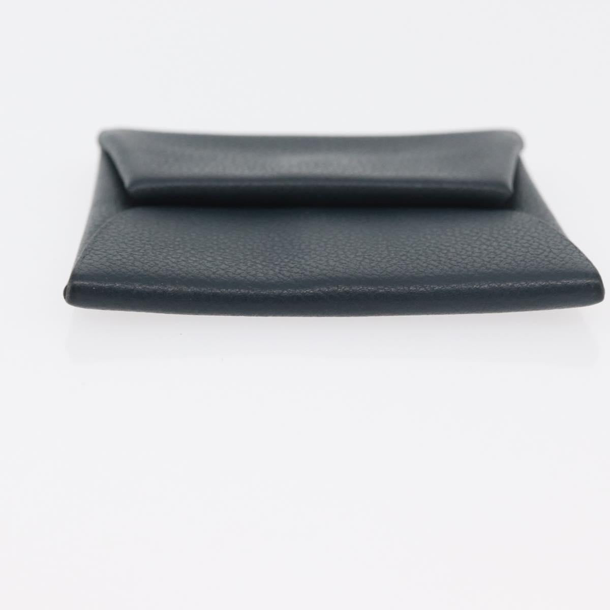 HERMES Pastier Coin Purse Leather Navy Silver Auth BA12337