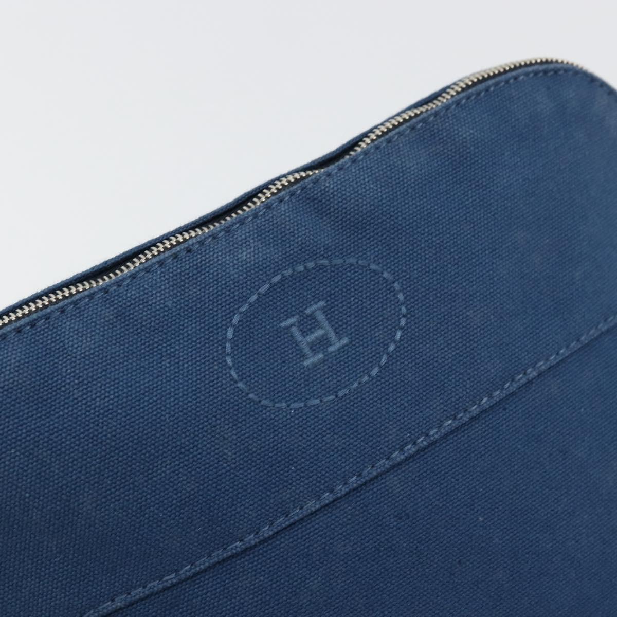 HERMES Bolide 25 Pouch Canvas Navy Silver Auth BA12340A