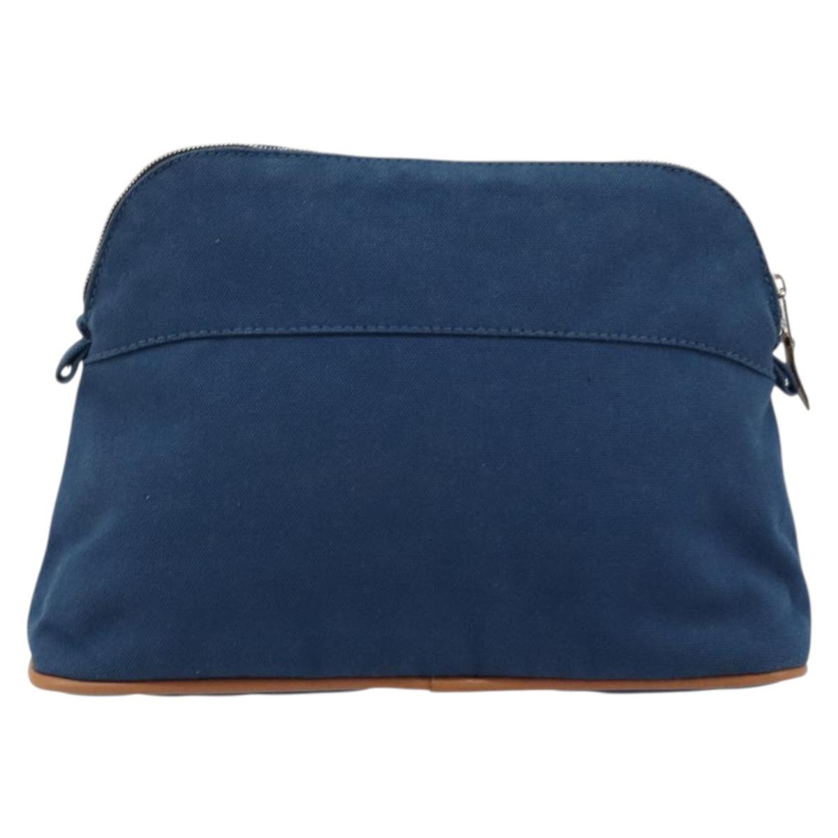 HERMES Bolide 25 Pouch Canvas Navy Silver Auth BA12340A