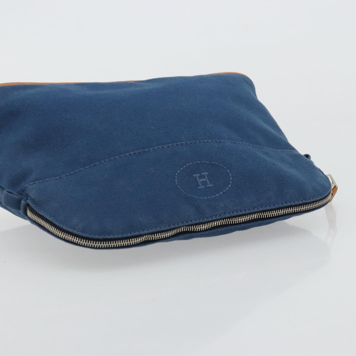 HERMES Bolide 25 Pouch Canvas Navy Silver Auth BA12340A