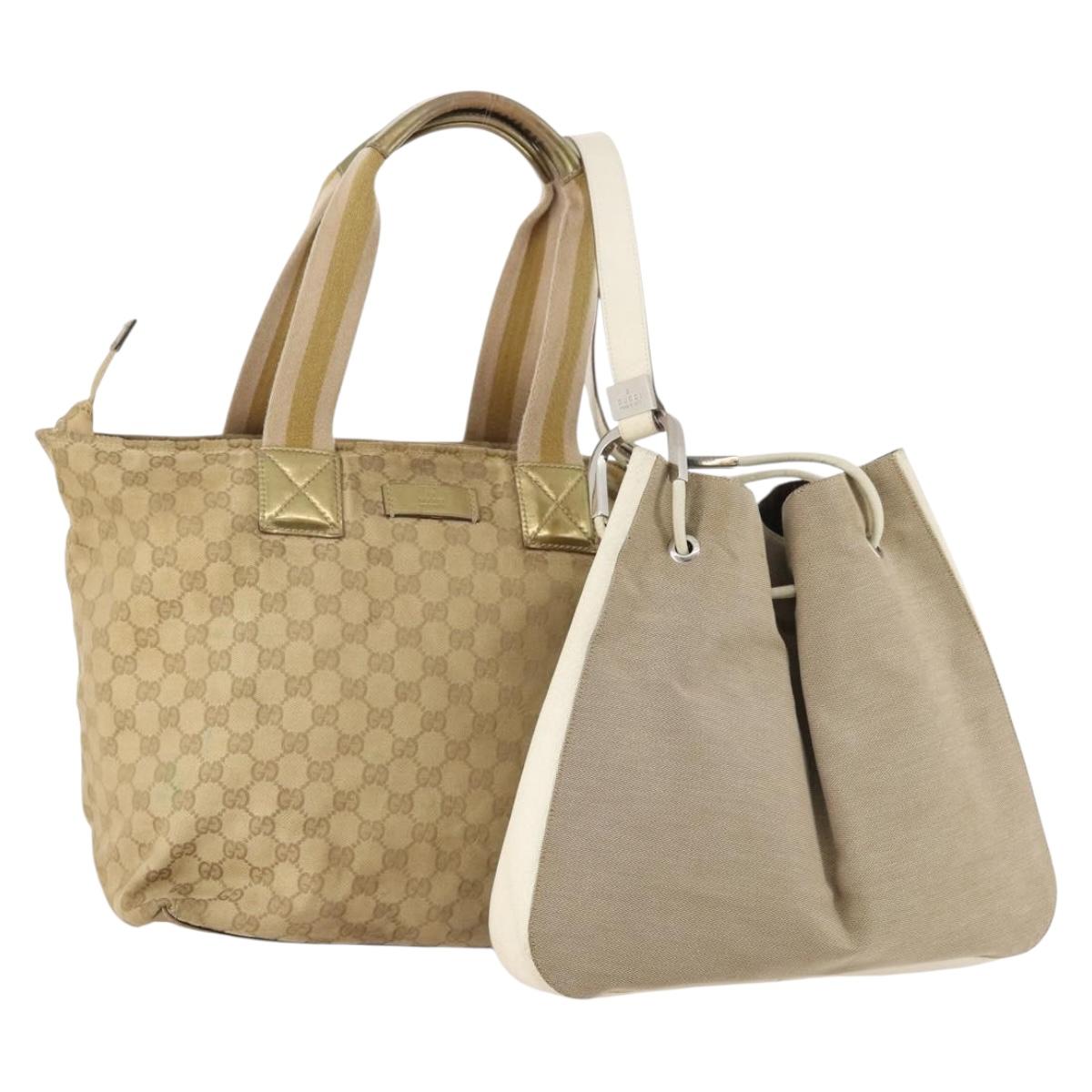 GUCCI GG Canvas Sherry Line Shoulder Bag Canvas 2 Set Beige Auth BA12349