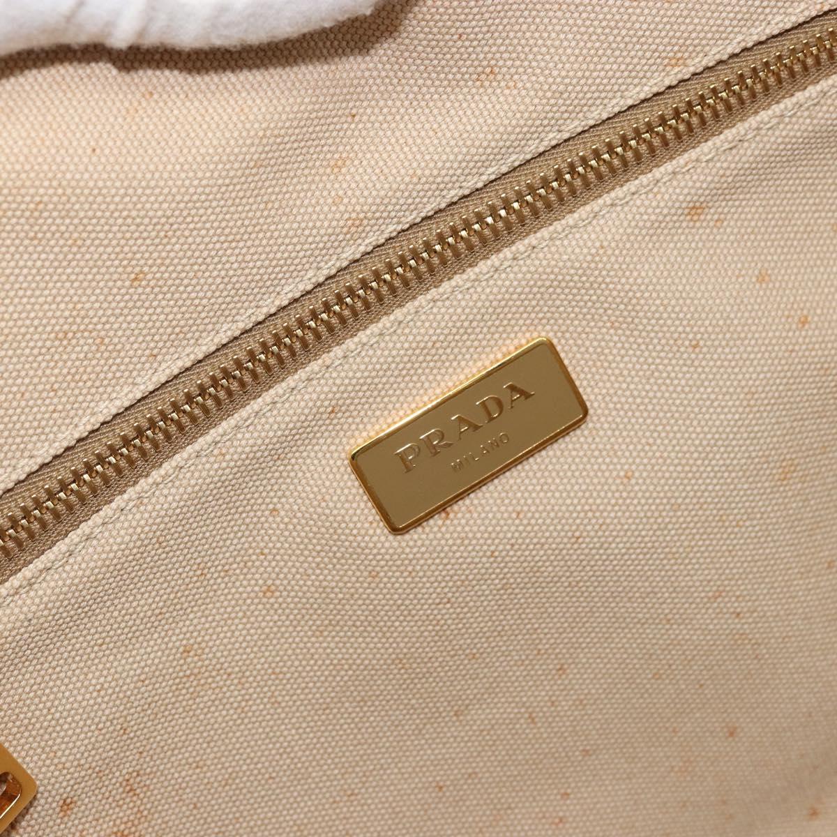 PRADA Canapa GM Tote Bag Canvas Beige Gold Auth BA12356