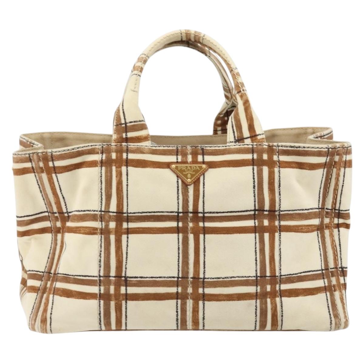 PRADA Canapa GM Tote Bag Canvas Beige Gold Auth BA12356