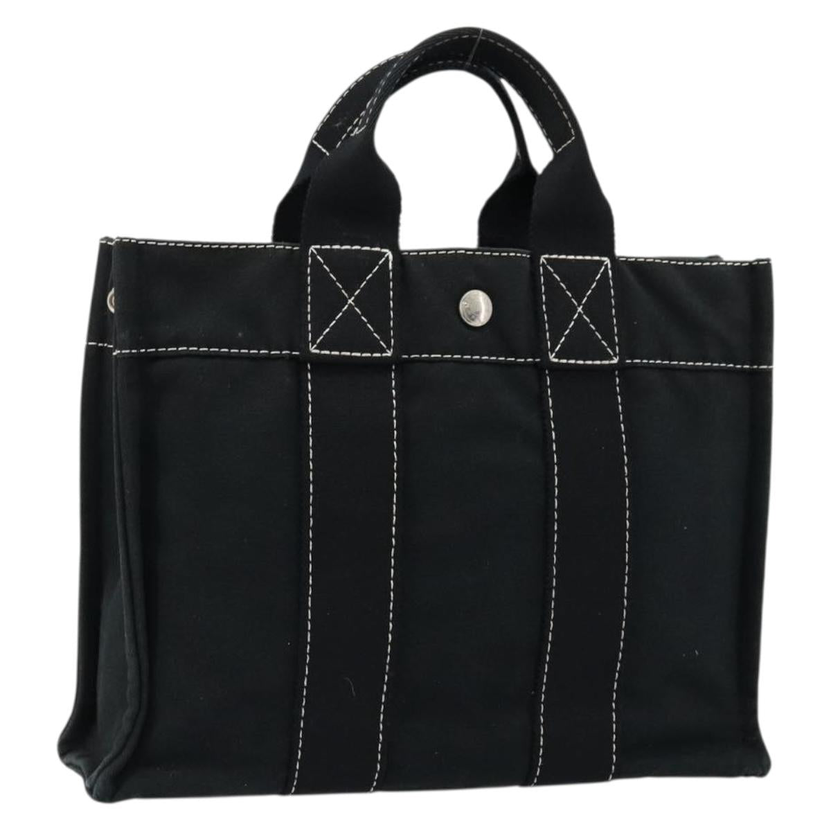HERMES Fourre Tout PM Hand Bag cotton Black Silver Auth BA12358A