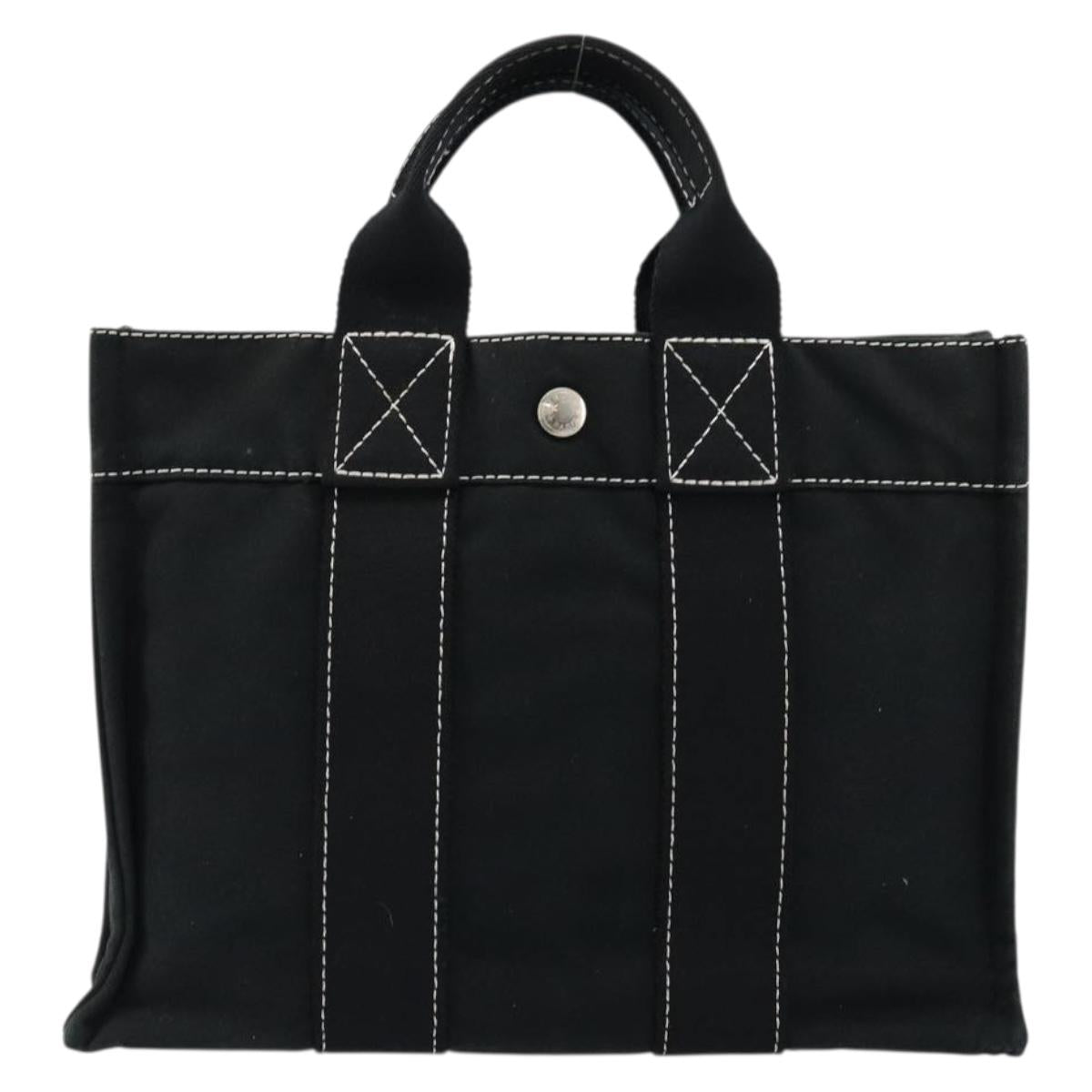 HERMES Fourre Tout PM Hand Bag cotton Black Silver Auth BA12358A