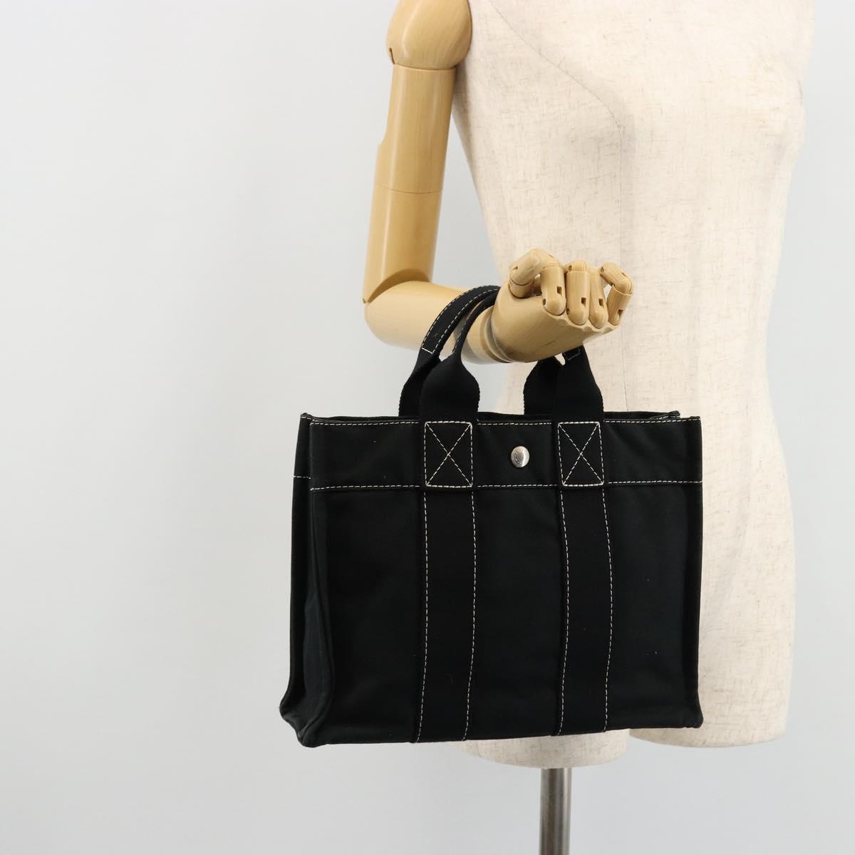 HERMES Fourre Tout PM Hand Bag cotton Black Silver Auth BA12358A