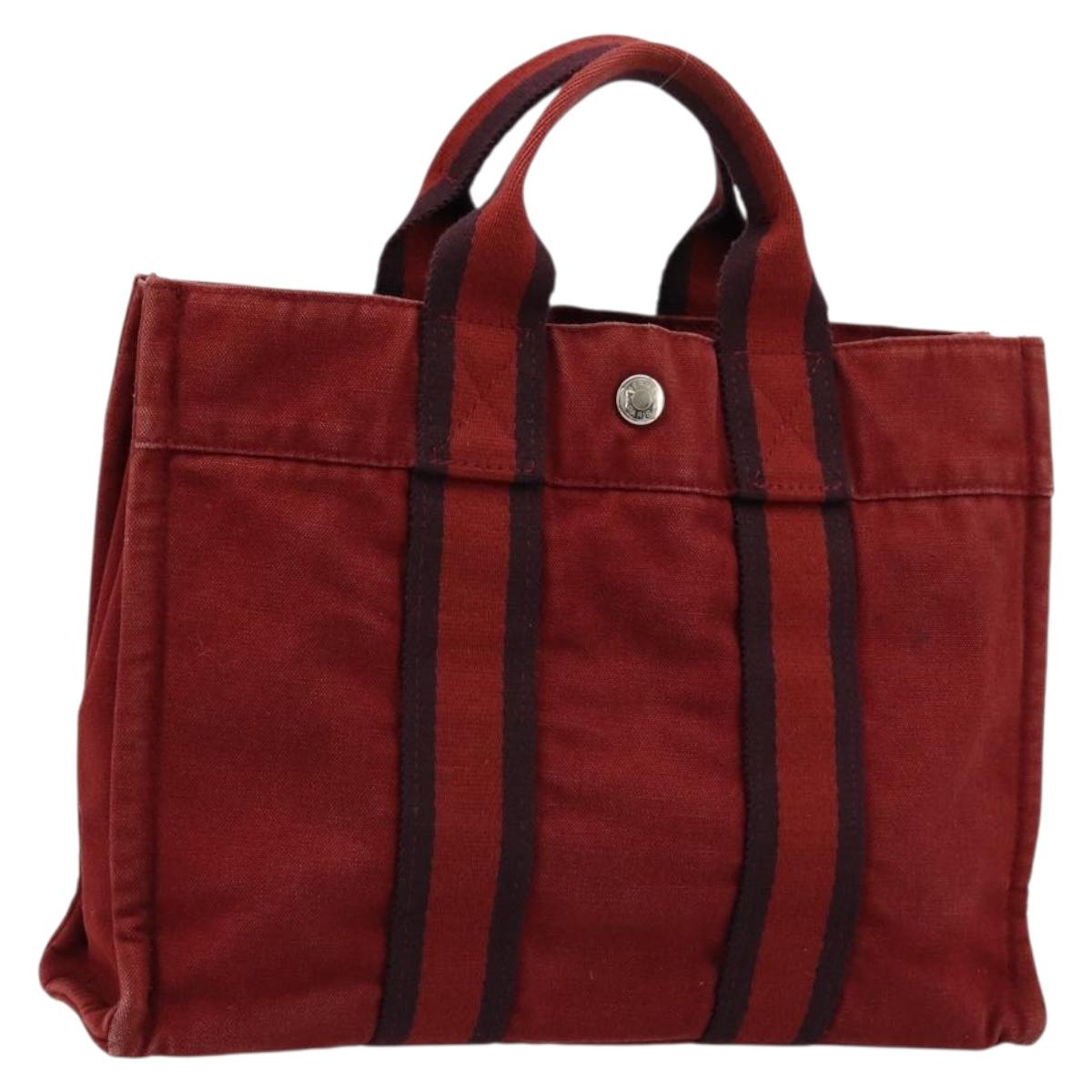 HERMES Fourre Tout PM Hand Bag cotton Red Silver Auth BA12360