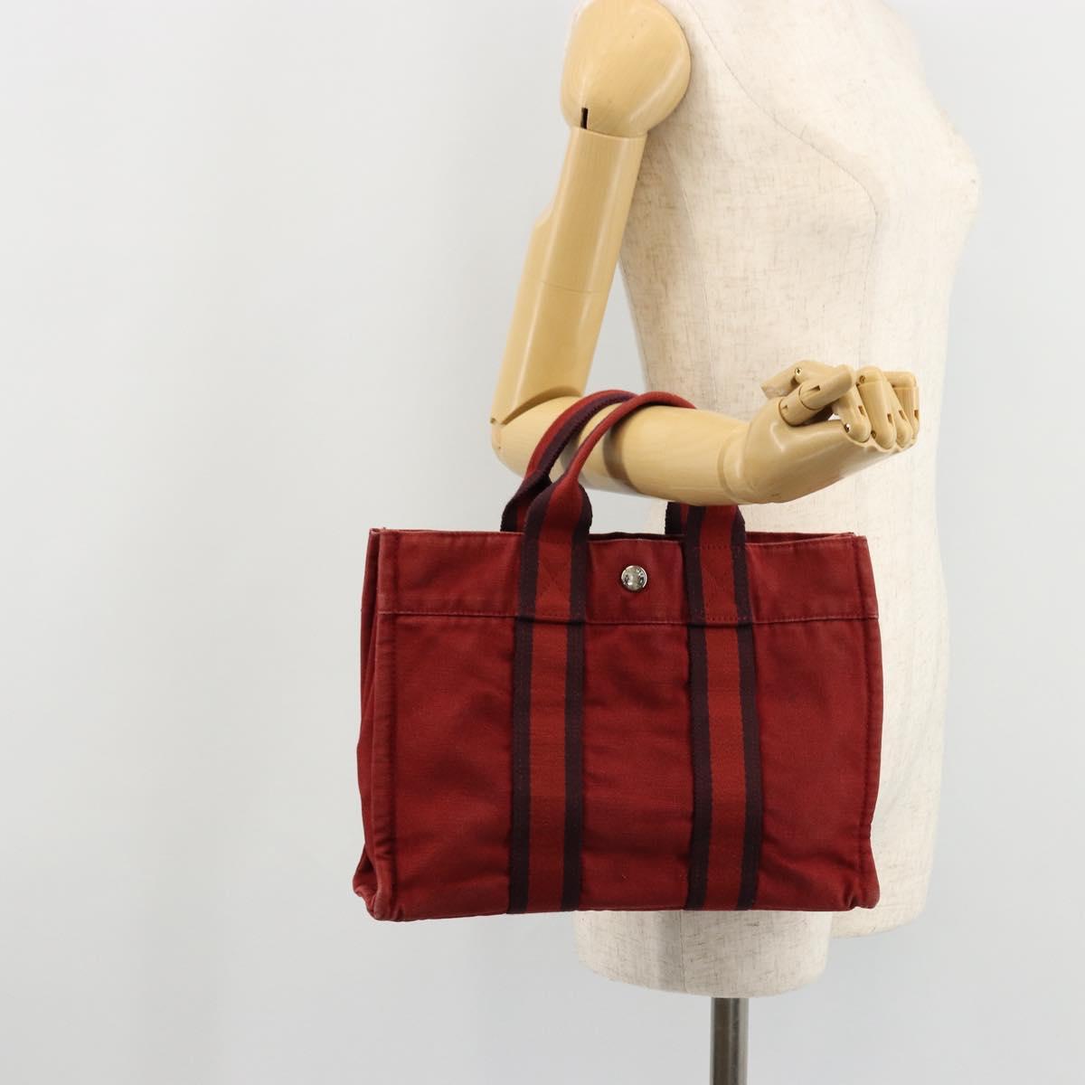 HERMES Fourre Tout PM Hand Bag cotton Red Silver Auth BA12360