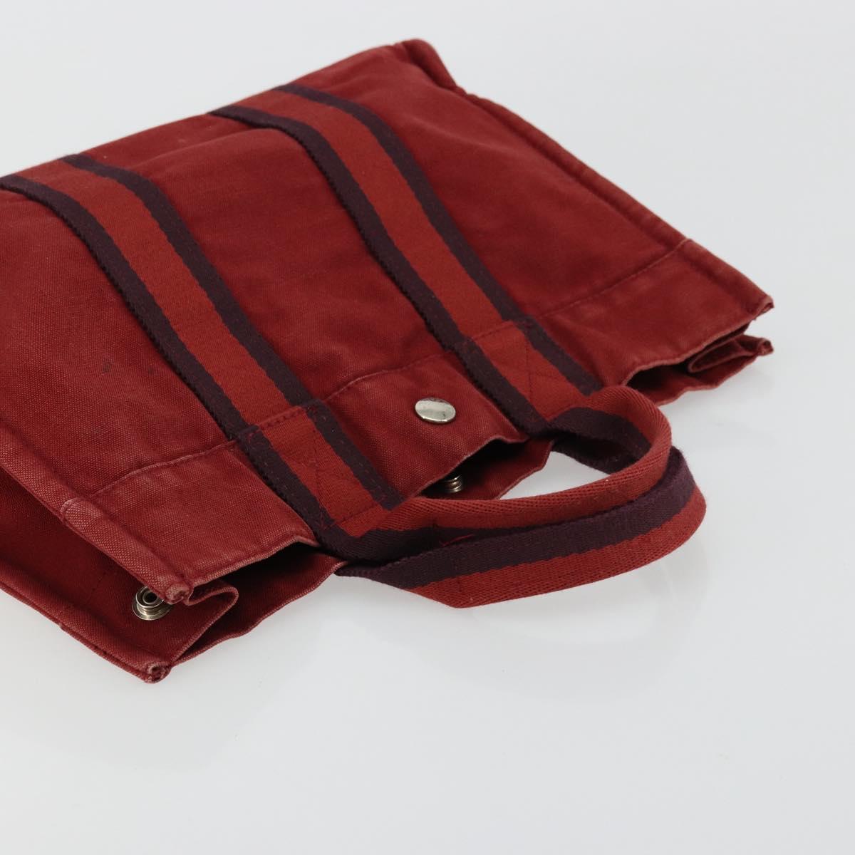HERMES Fourre Tout PM Hand Bag cotton Red Silver Auth BA12360