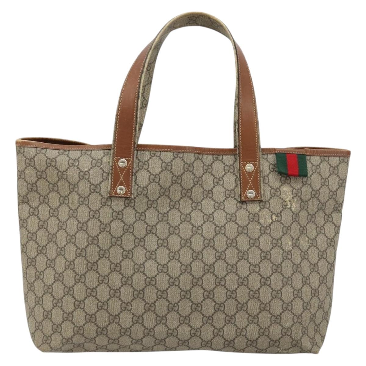 GUCCI GG Supreme Web Sherry Line Tote Bag PVC Beige Gold 211134 Auth BA12361