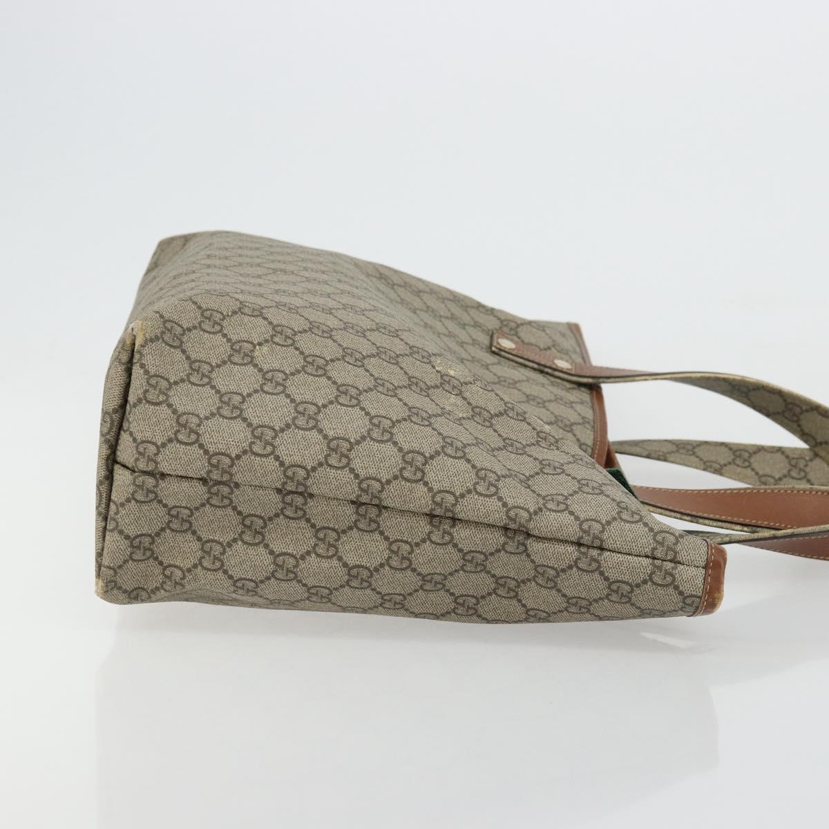 GUCCI GG Supreme Web Sherry Line Tote Bag PVC Beige Gold 211134 Auth BA12361