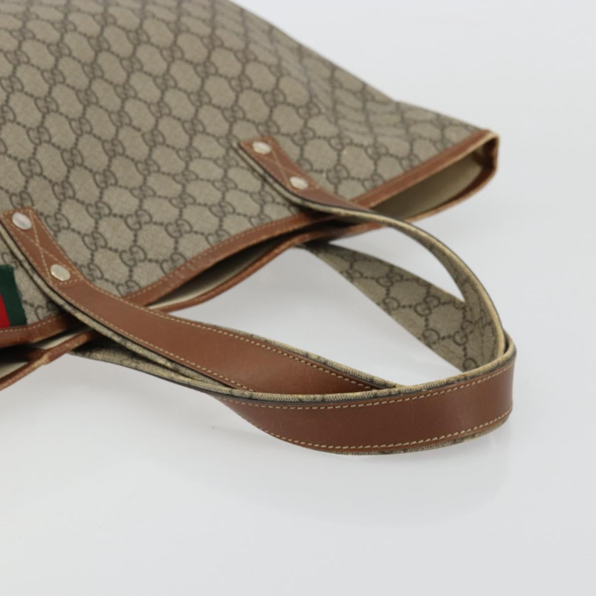 GUCCI GG Supreme Web Sherry Line Tote Bag PVC Beige Gold 211134 Auth BA12361
