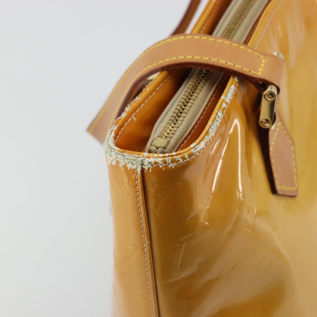 LOUIS VUITTON Monogram Vernis Houston Hand Bag Beige M91004 LV Auth BA12367