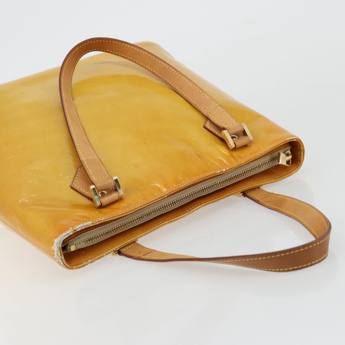 LOUIS VUITTON Monogram Vernis Houston Hand Bag Beige M91004 LV Auth BA12367