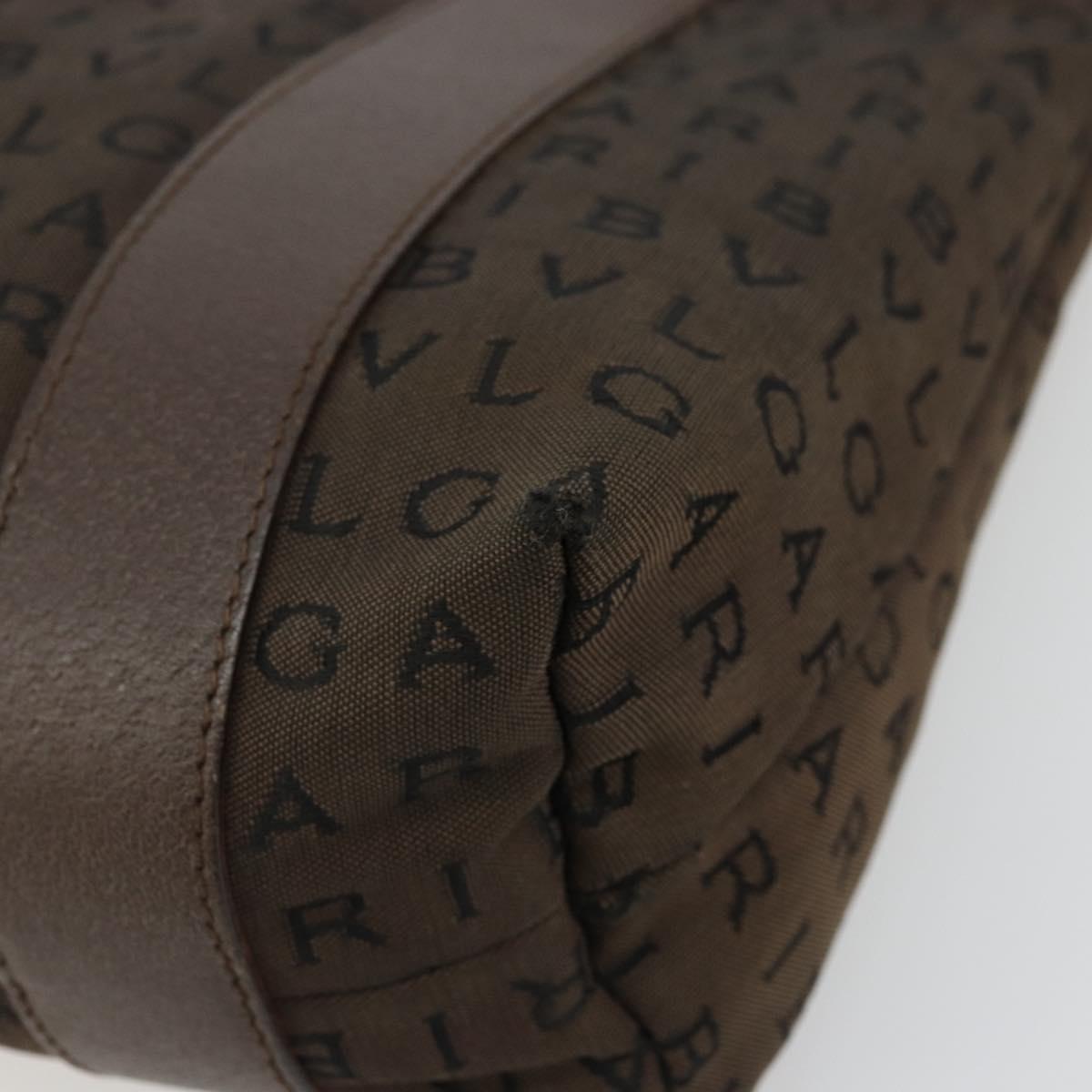 BVLGARI Logo Mania Hand Bag Canvas Brown Silver Auth BA12368