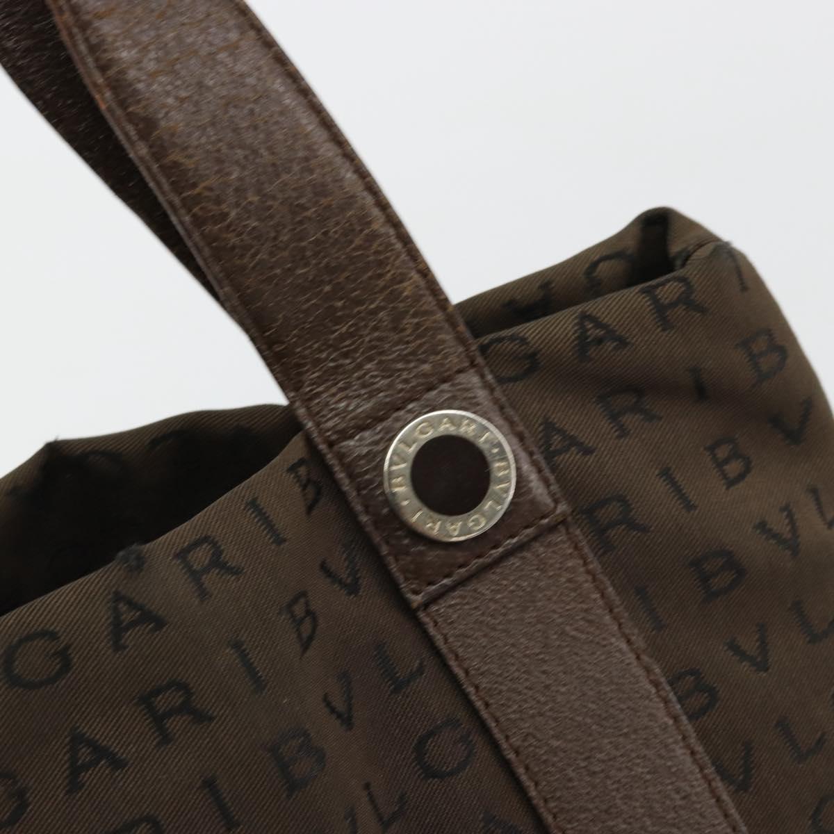 BVLGARI Logo Mania Hand Bag Canvas Brown Silver Auth BA12368