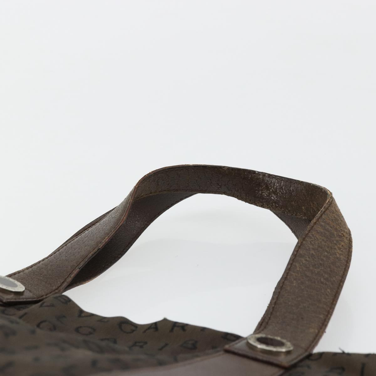 BVLGARI Logo Mania Hand Bag Canvas Brown Silver Auth BA12368