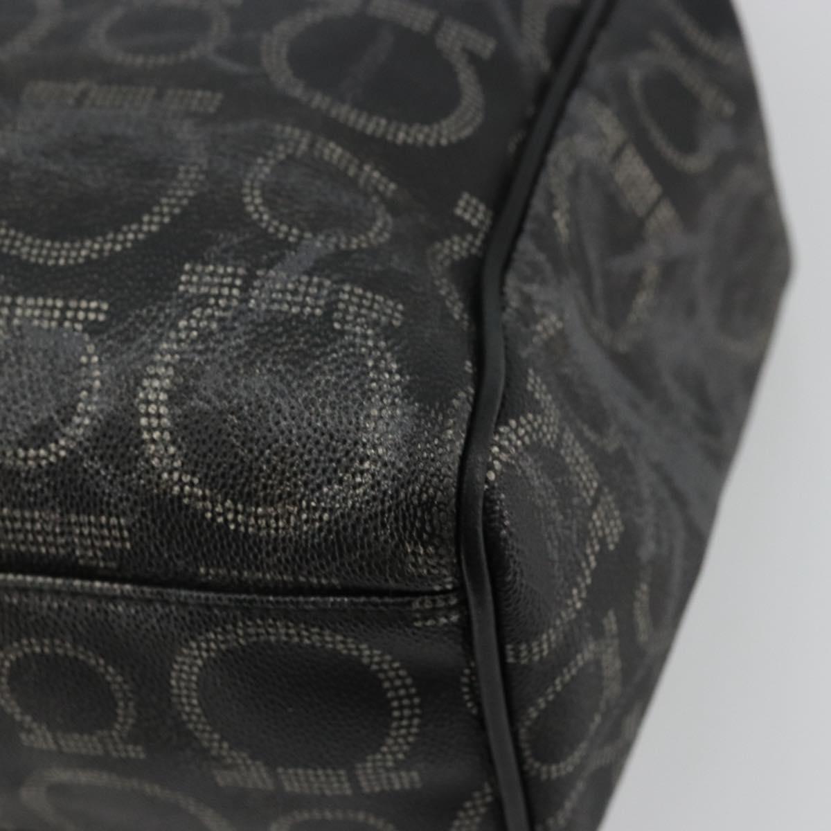 Salvatore Ferragamo Gancini Hand Bag PVC Leather Black Silver Auth BA12370
