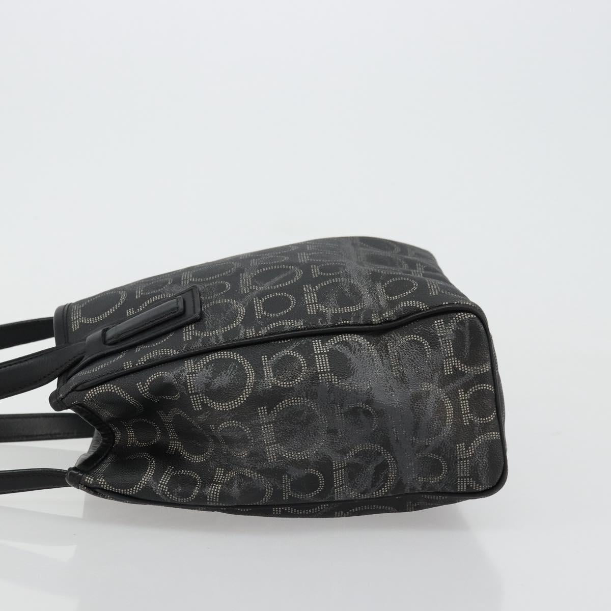Salvatore Ferragamo Gancini Hand Bag PVC Leather Black Silver Auth BA12370