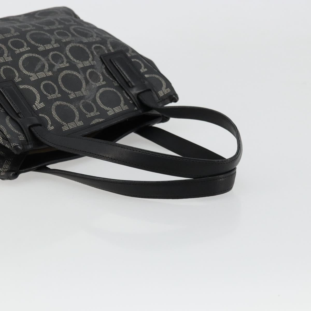 Salvatore Ferragamo Gancini Hand Bag PVC Leather Black Silver Auth BA12370