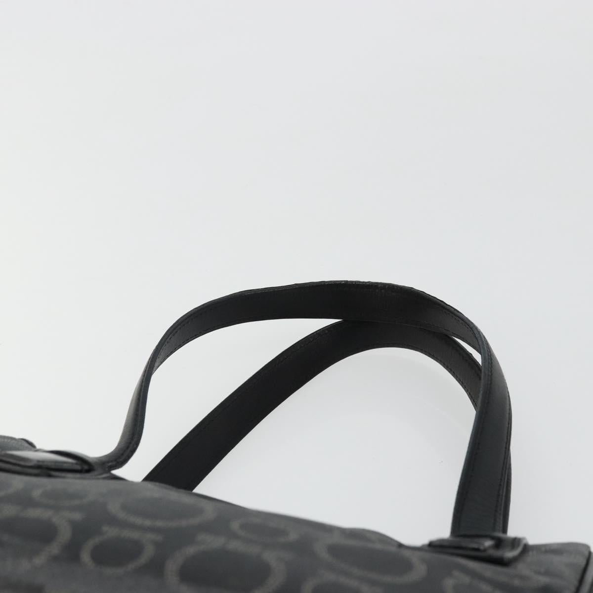 Salvatore Ferragamo Gancini Hand Bag PVC Leather Black Silver Auth BA12370