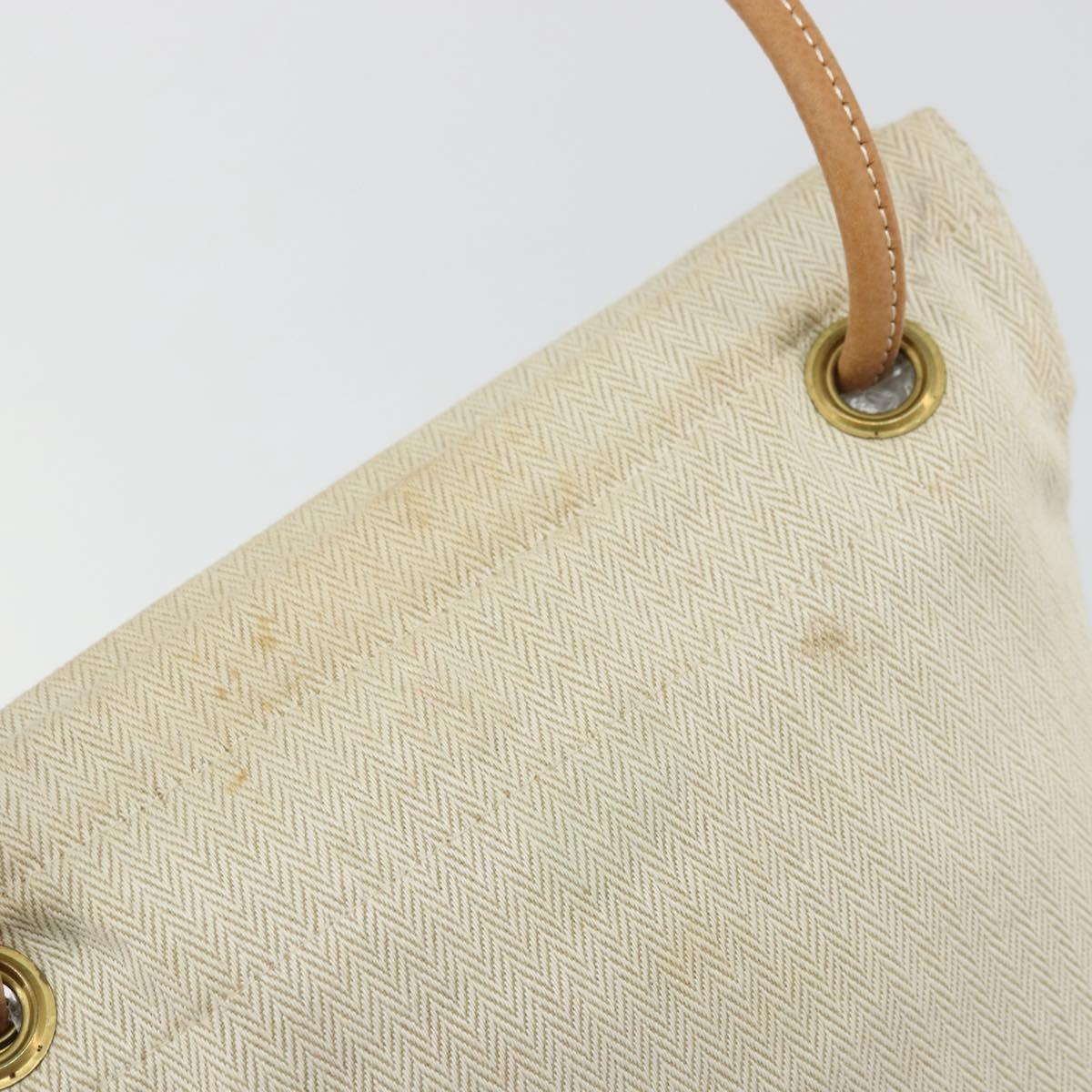 HERMES Hand Bag Canvas Beige Gold Auth BA12373