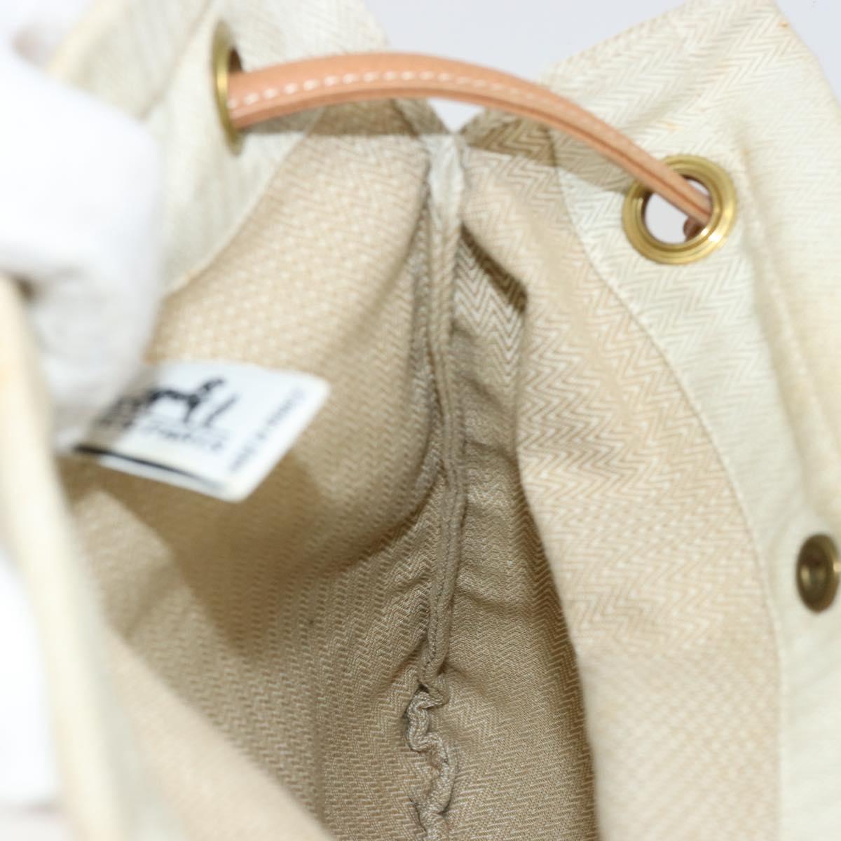 HERMES Hand Bag Canvas Beige Gold Auth BA12373
