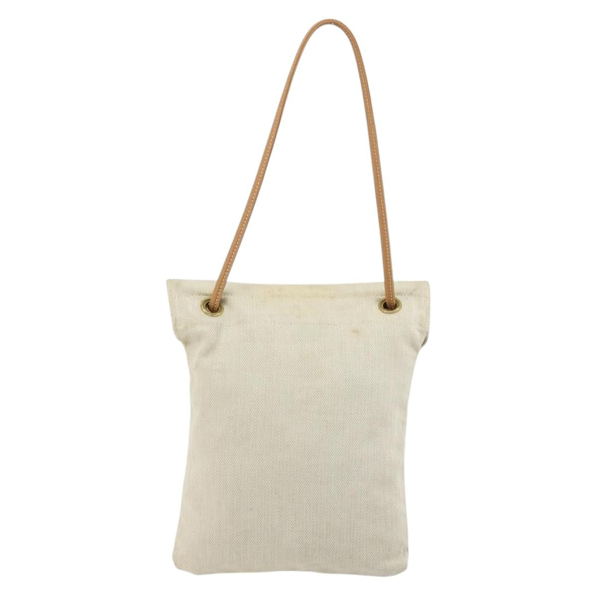 HERMES Hand Bag Canvas Beige Gold Auth BA12373
