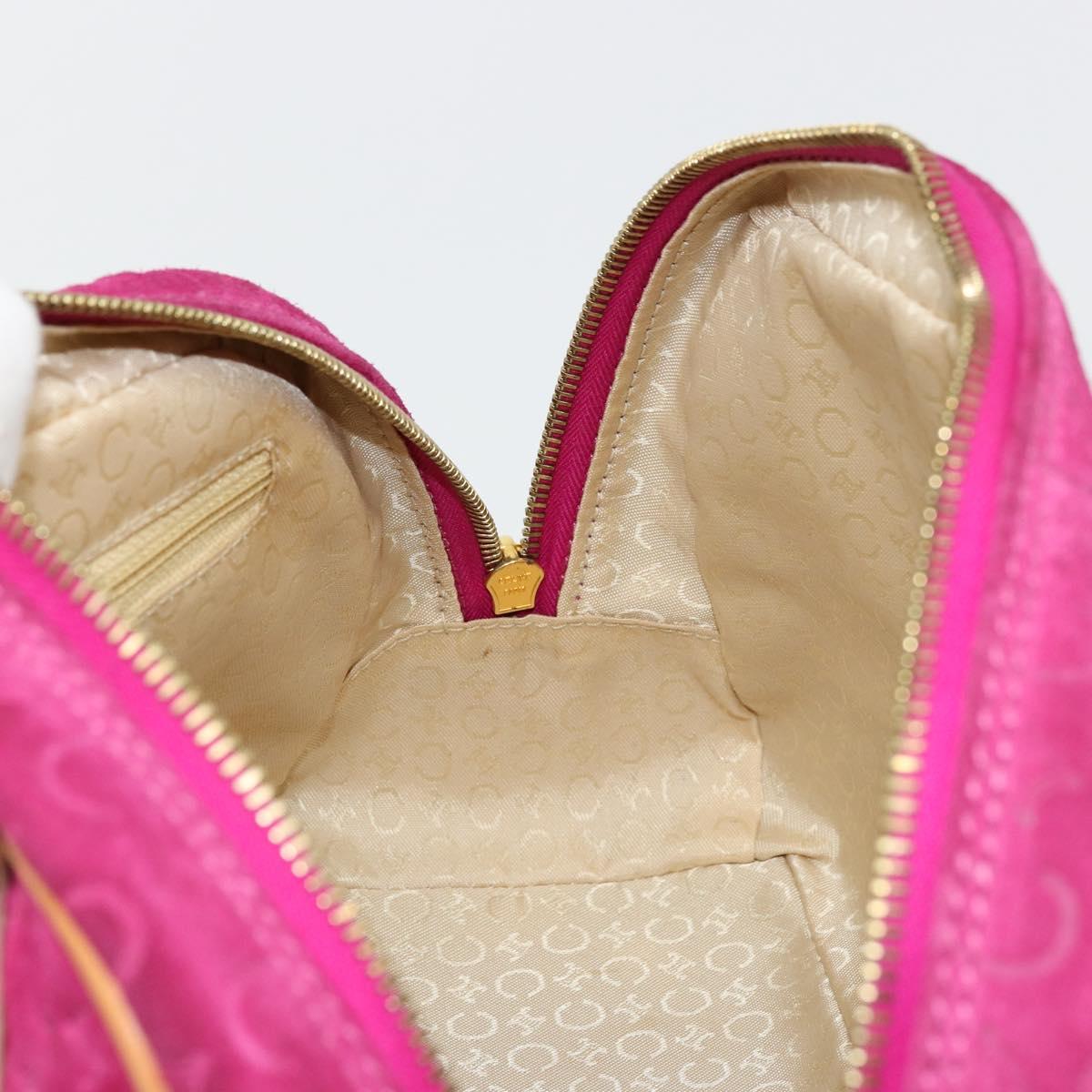 CELINE C Macadam Canvas Hand Bag Suede Pink Gold Auth BA12374