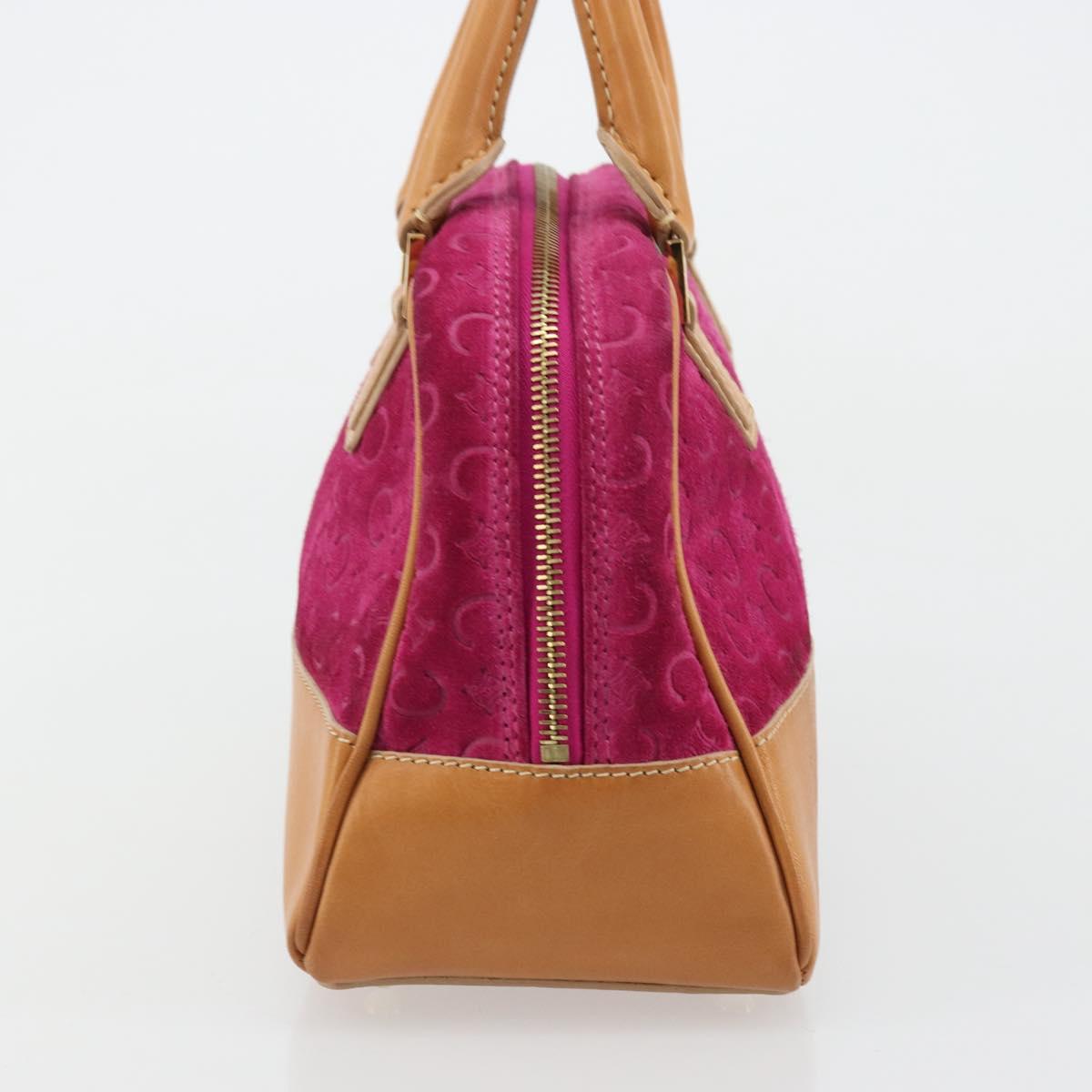 CELINE C Macadam Canvas Hand Bag Suede Pink Gold Auth BA12374