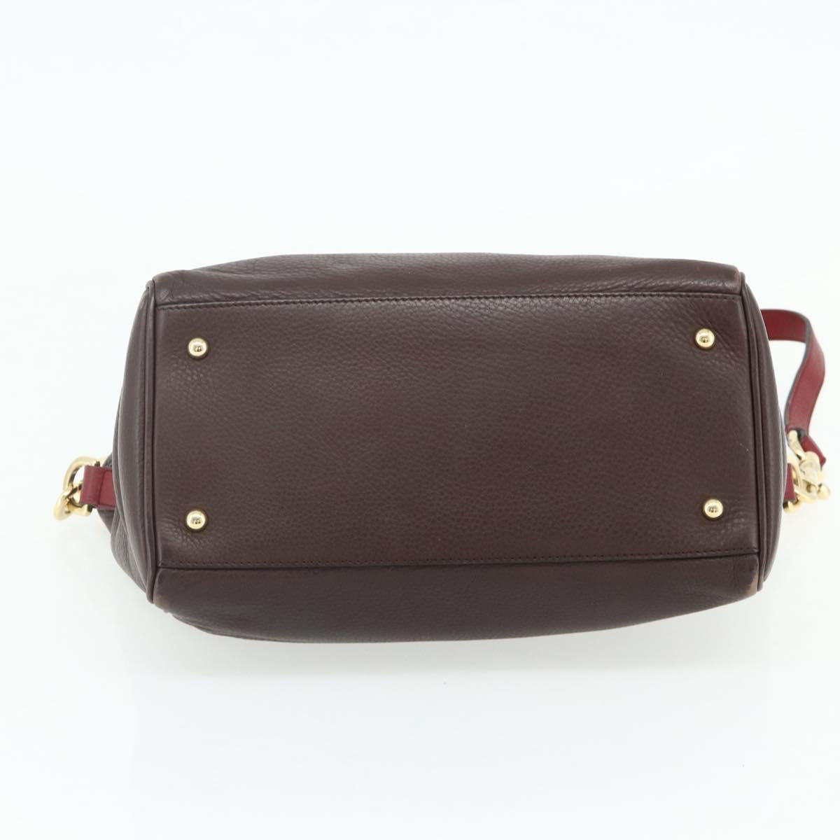 LOEWE Anagram Hand Bag Leather 2way Brown Gold Auth BA12376A
