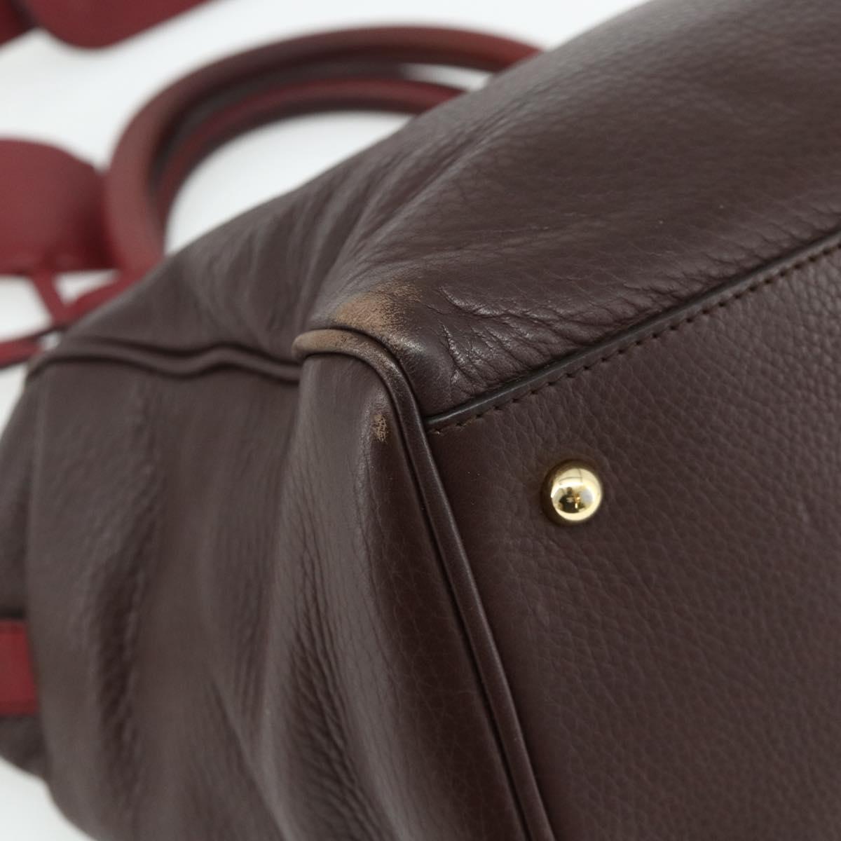 LOEWE Anagram Hand Bag Leather 2way Brown Gold Auth BA12376A