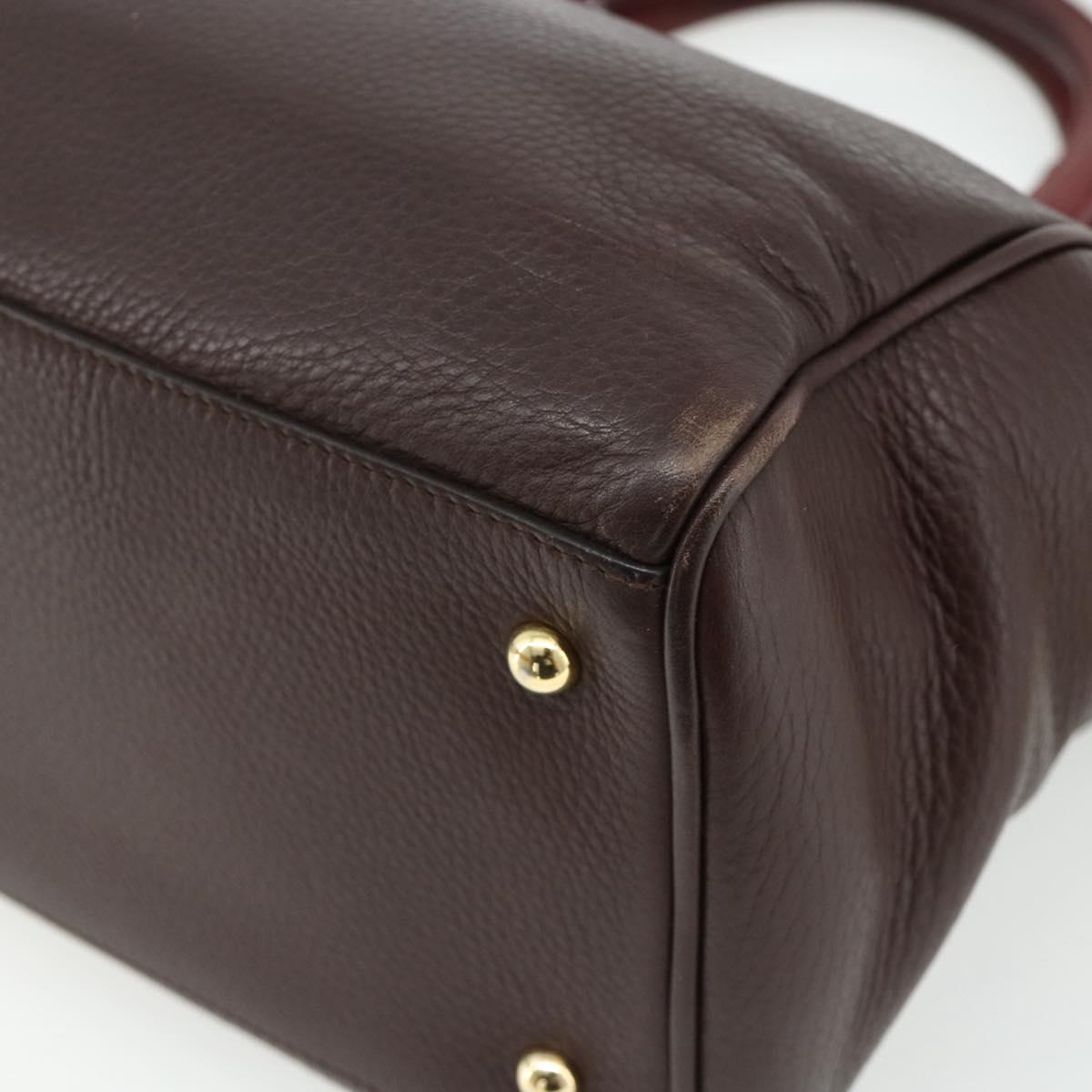 LOEWE Anagram Hand Bag Leather 2way Brown Gold Auth BA12376A