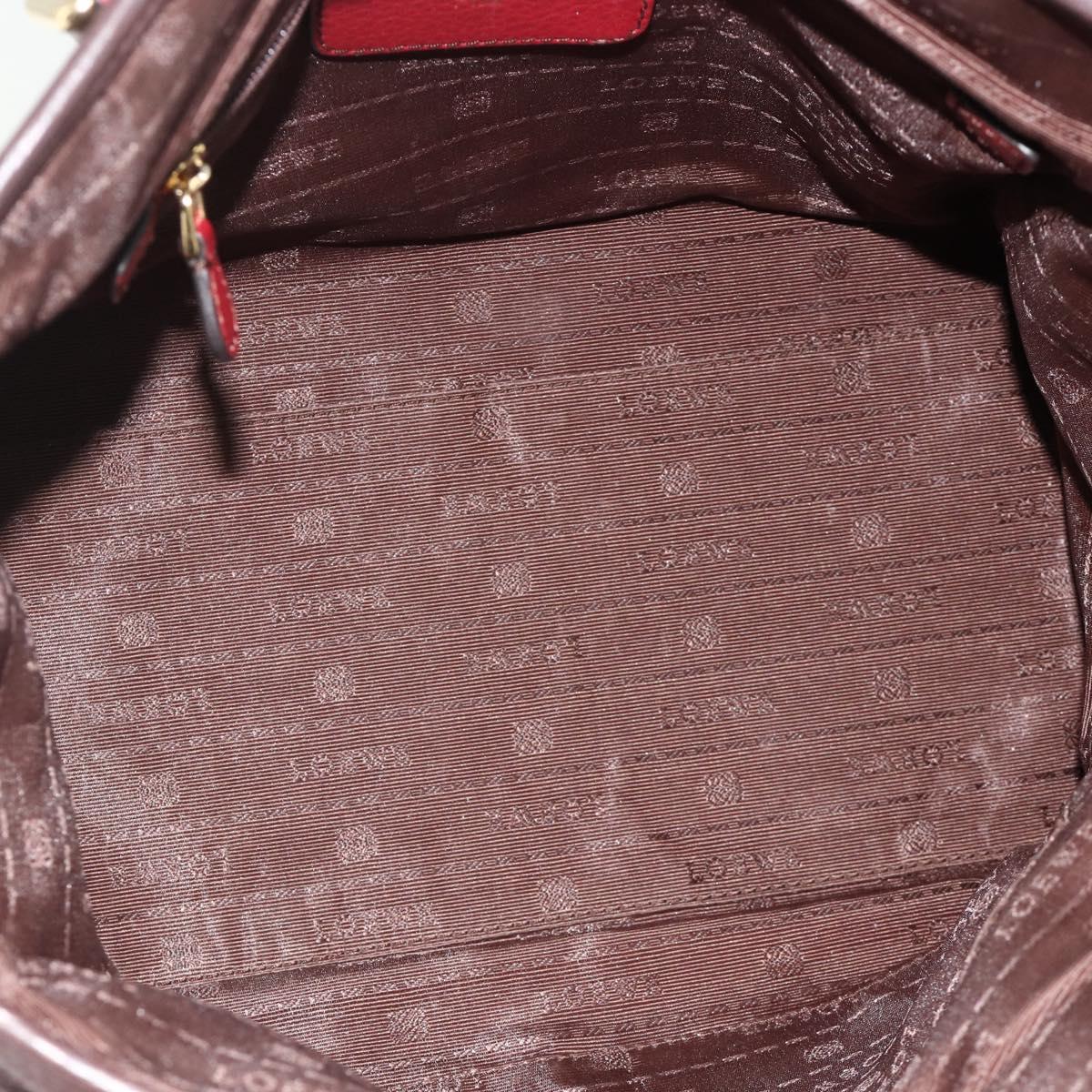 LOEWE Anagram Hand Bag Leather 2way Brown Gold Auth BA12376A
